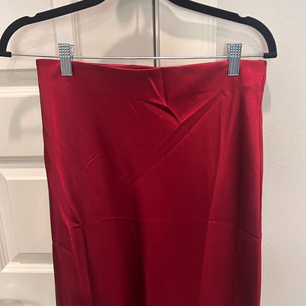 glam Ruby Red Satin Maxi Skirt
